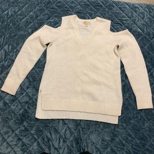 Womens Medium MICHAEL KORS Cream Colored Wool Blend Shoulderless V-Neck Sweater